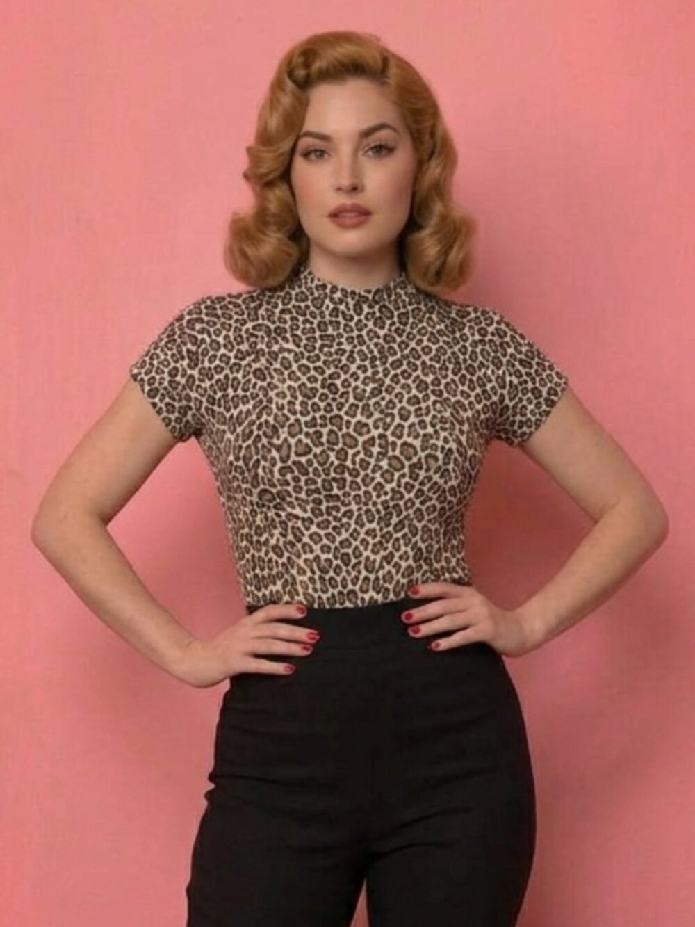 1950s Reproduction Freddies of Pinewood T-Shirt Top - Leopard - S